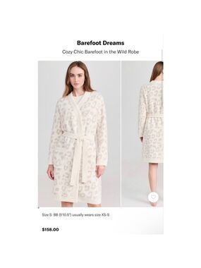 NWT Barefoot Dreams CozyChic BITW Robe 3X Cream/Stone Leopard
